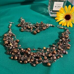 Handmade beaded brown necklace and bracelet set